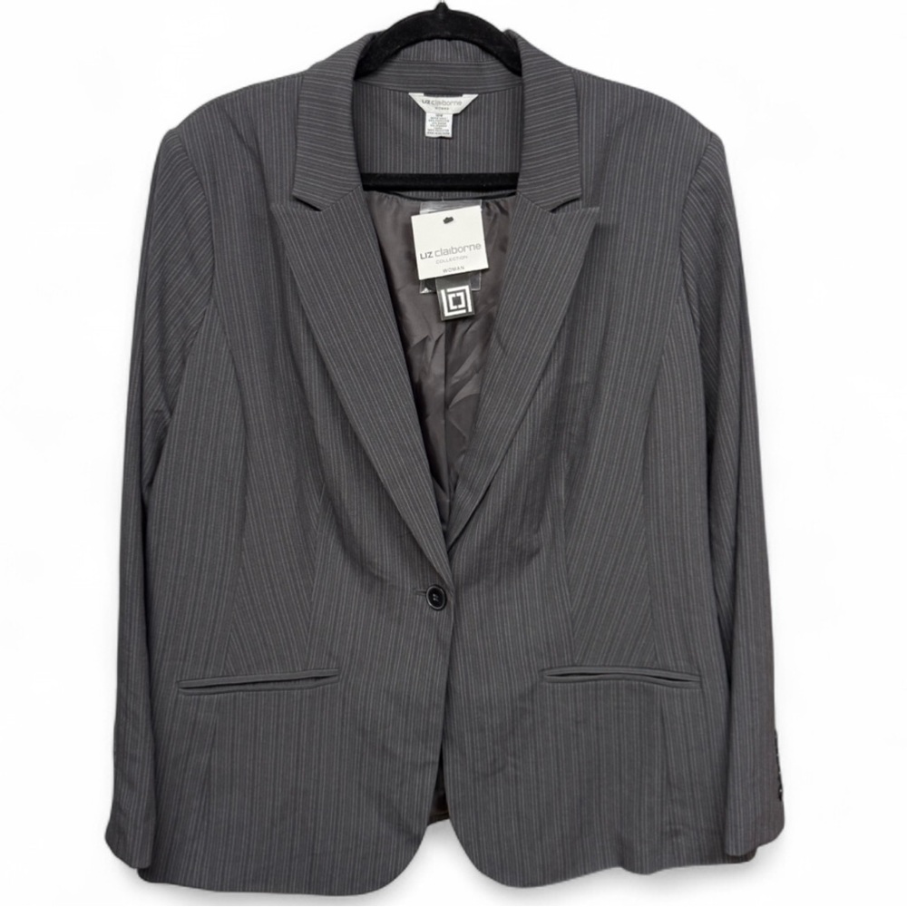 Liz Claiborne Woman Gray Pinstripe Blazer - Size 18W - Single Button Jacket